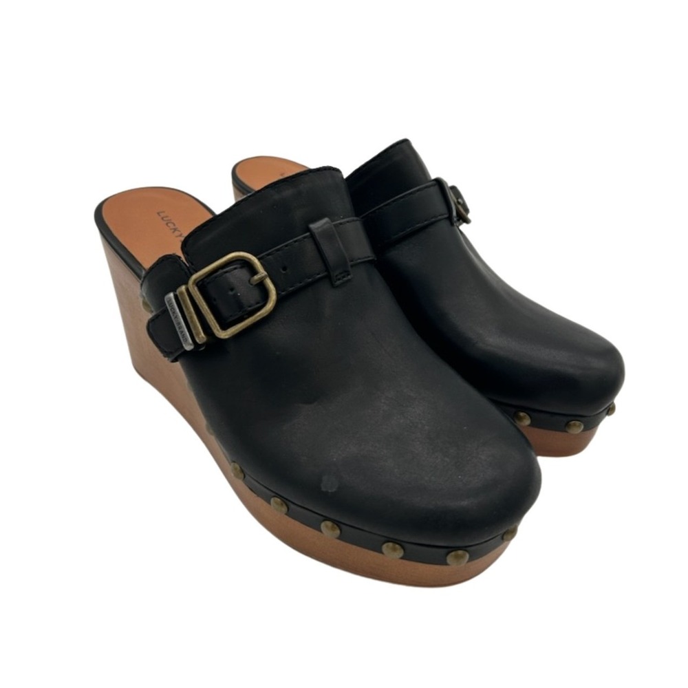 Lucky Brand Zilkio Clogs Women's Size 7.5 Black Leather‎ Studded Wedge
